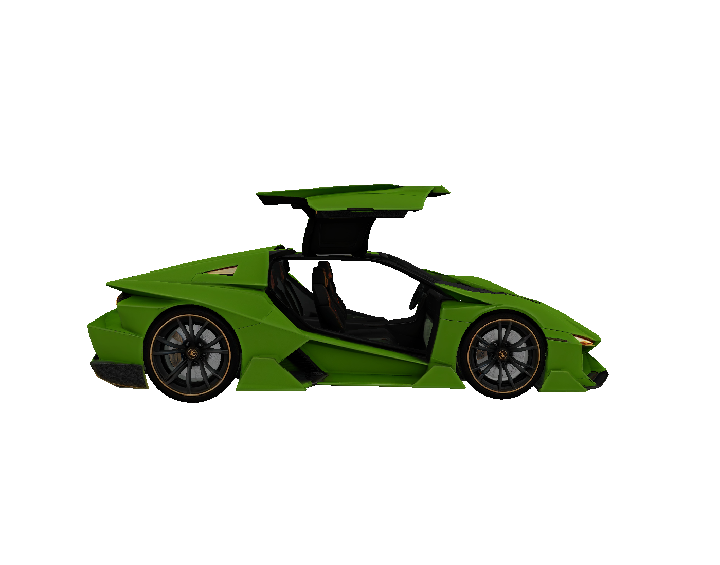 Green futuristic vehicle rendered from a GLB file as a transparent PNG with AssetShelf Renderer